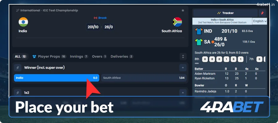Place your cricket bet at 4rabet India