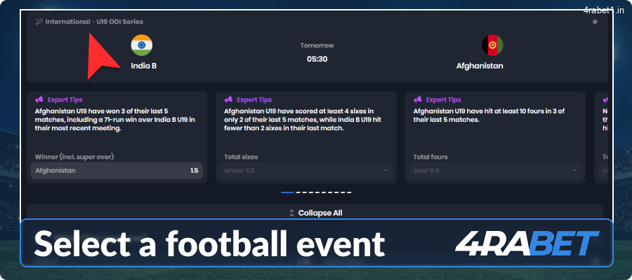 Select a football competition at 4rabet India