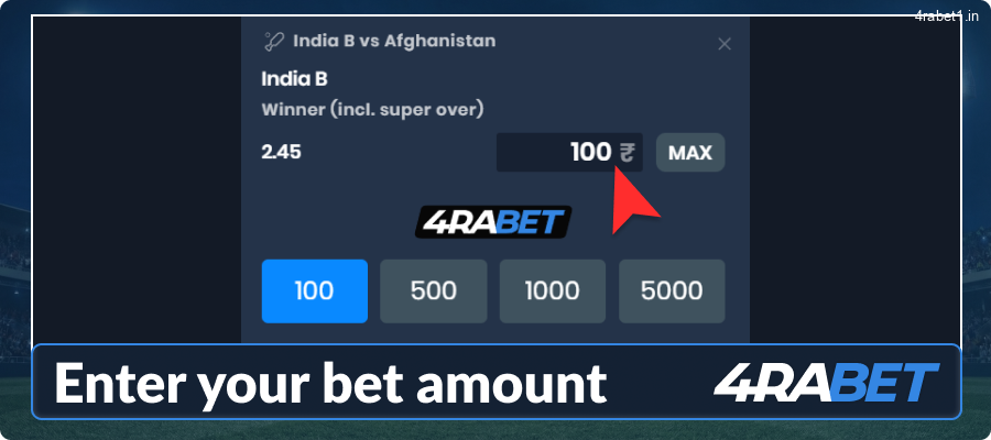 Enter your bet amount at 4rabet IN